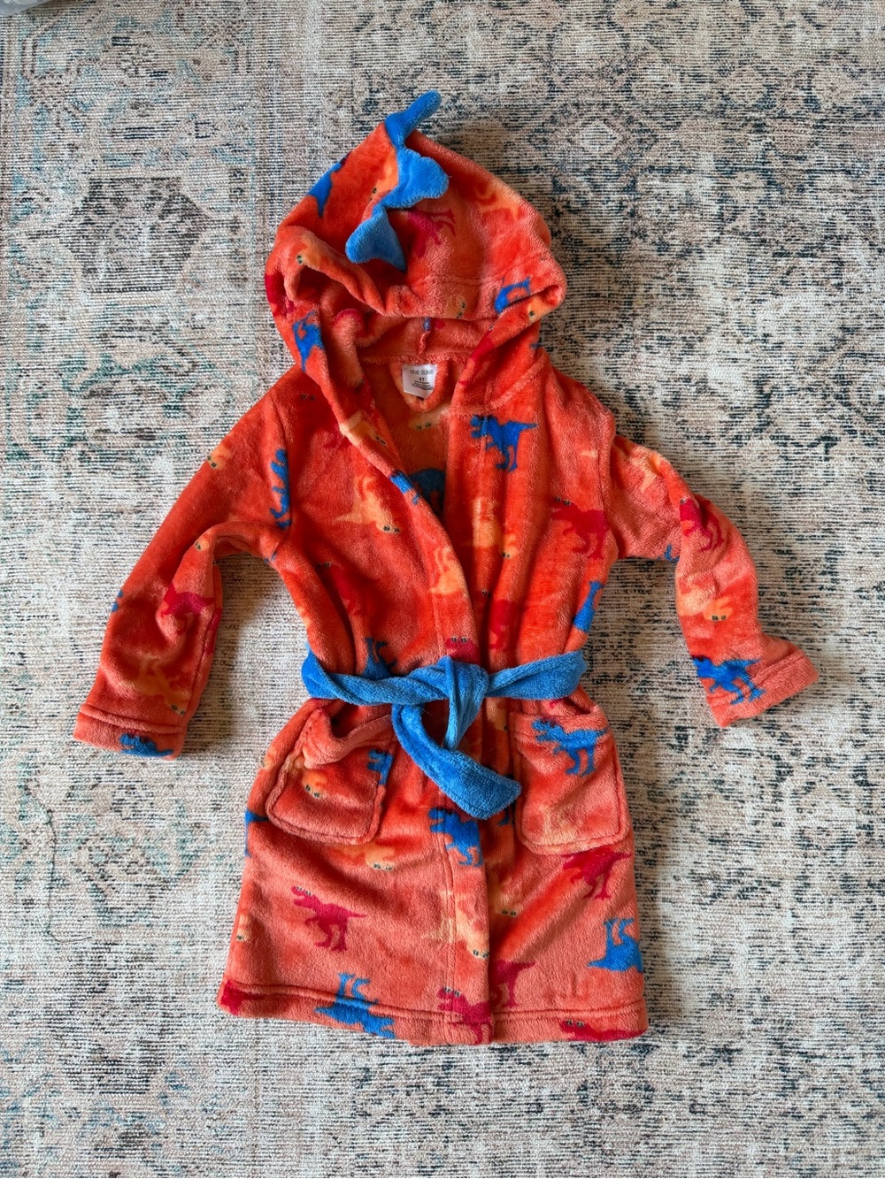 okie dokie Orange Dinosaur Hooded Robe with Blue Accents